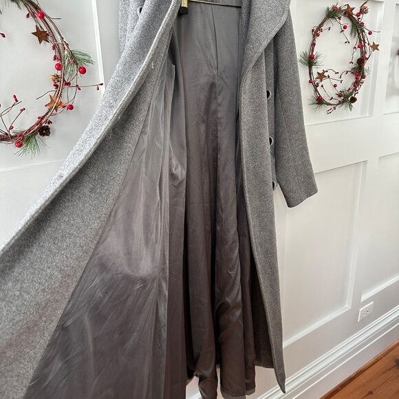🧥 Elegant Vintage Gray Wool Swing Coat / Cloak | Shawl Collar |  Size L - Picture 6 of 11